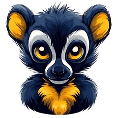 Fototapeta premium Adorable Cartoon Lemur Portrait with Big Eyes on photo White animal face