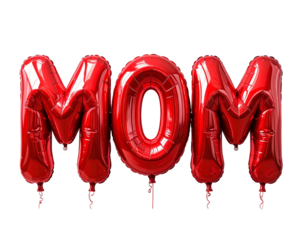 Glossy Red MOM Letter Balloons – Party Decoration PNG for Mother’s Day or Events
