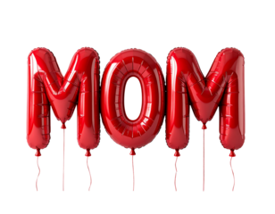 Glossy Red MOM Letter Balloons – Party Decoration PNG for Mother’s Day or Events