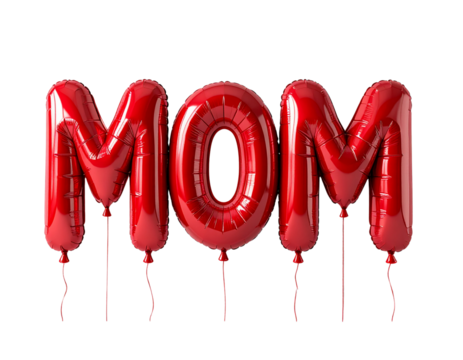 Glossy Red MOM Letter Balloons – Party Decoration PNG for Mother’s Day or Events