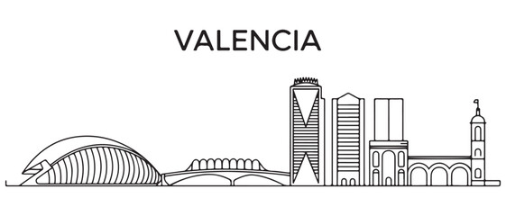 Valencia Line Art skyline banner. Valencia, Spain. with white background © MofajjolHossen