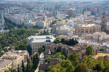 Fototapeta premium Aerial view of Malaga cityscape with historical and modern architecture
