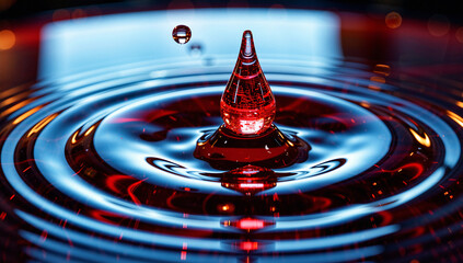 Red Circuit Droplet in Rippling Water