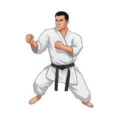 Martial artist in karate uniform doing side kick. Perfect for dojo training poster, combat sport illustration, and character design.
