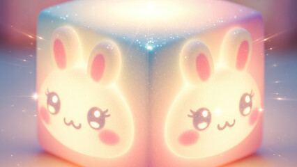 Cute bunny night light glowing with soft pastel colors and sparkles
