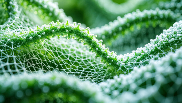 Green segmented structure with white netting