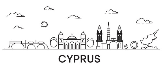 Cyprus Line Art skyline. Travel Cyprus famous landmarks. with white background