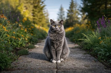 Obraz premium A silver feline resting on concrete