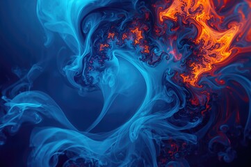 Obraz premium Intricate vibrant fractal design with fiery blue smoke elements