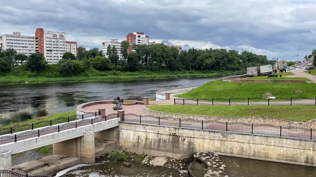 a beautiful and wide embankment over the Western Dvina River in the city of Vitebsk