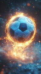 Fototapeta premium Fiery soccer ball ignites the field with burning passion and intense competition ready for kickoff