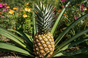 Obraz premium A maturing pineapple plant in a backyard