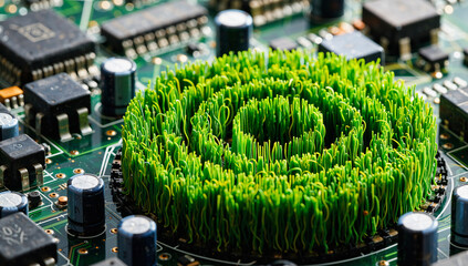 Circuit board with green circular texture