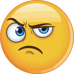 Angry and Skeptical Face with Furrowed Brow, Raised Eyebrow, and Disapproving Look as a Flat Vector Illustration