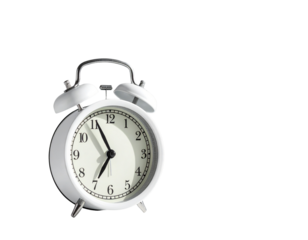 Minimalist white alarm clock with bells and round face