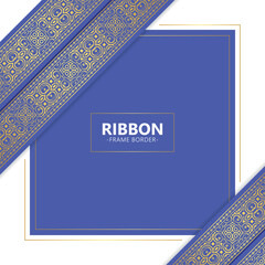 Fototapeta premium Elegant Decorative Golden Patterned Ribbon Frame Design on Blue Background
