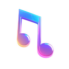 Musical notation is showcased with vibrant gradients of purple, blue, and yellow hues. The luminous, three-dimensional illustration represents music and sound against a stark black background.