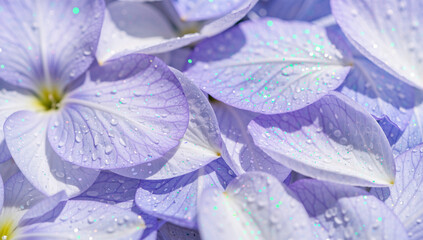 Purple Hydrangea Petals with Water Droplets and Glitter