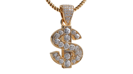 Gold Dollar Sign Pendant with Diamonds, Luxury Bling $ Chain Necklace Jewelry, Sparkling Dollar Symbol Pendant in Gold