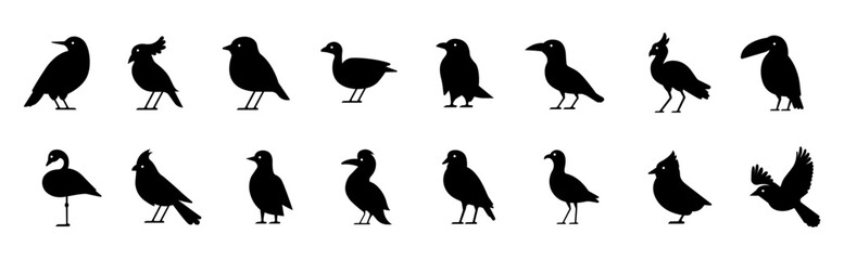 Various birds silhouette icon set collection