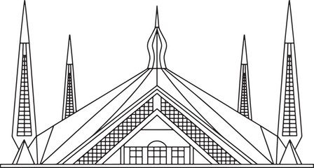 Fototapeta premium Faisal Mosque Pakistan Vector Architecture Landmark Silhouette Illustration