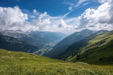 Scenic valley panorama from the summit of Kreuzjoch in the alpine region