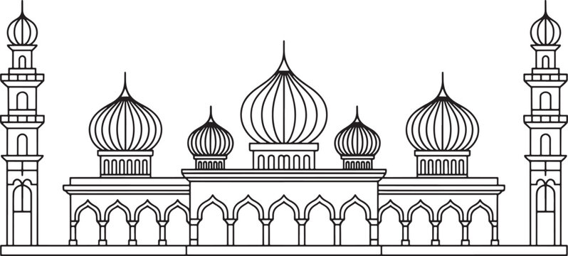 black and white mosque building outline clip art preview