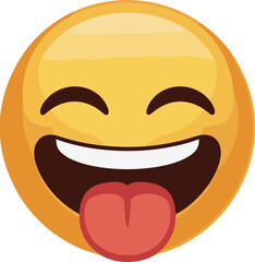 Playful Yellow Face Vector Icon Sticking Out Tongue and Laughing, Expressing Silliness, Humor, and Fun, Ideal for Communicating Prank, Teasing, or Joyful Mood, Flat Vector Illustration