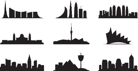 City Skyline Silhouette Collection Buildings Architecture Landmark Monuments Urban Design