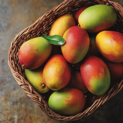 Sweet tropical mangoes in basket