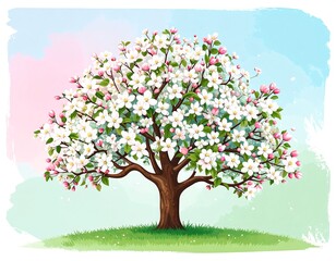 Obraz premium Blooming spring tree in a meadow
