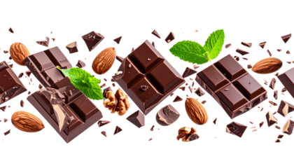 Dubai Chocolate Bars Levitation with Vibrant Green, Creative Food Photography Concept