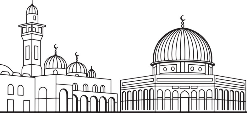 black and white mosque building outline clip art preview