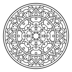 Hand drawn floral mandala with line in circle, round shape. botanical natural theme. for coloring book page, decoration, tattoo, sticker.
