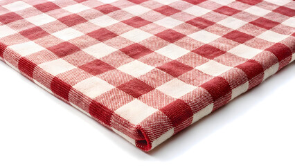 Red and white checkered tablecloth fabric texture isolated on white background
