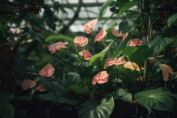 Tropical blooms thriving inside a glasshouse