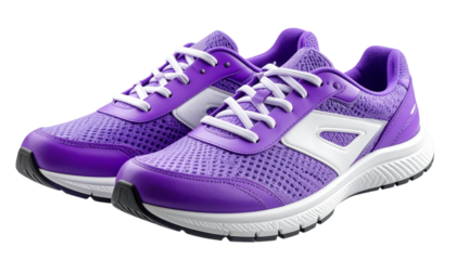 Stylish Purple and White Sport Shoes Isolated on Transparent Background