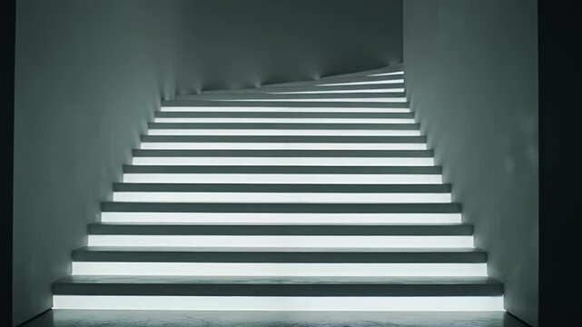 Illuminated White Stairs in Dark Minimalist Interior Architecture