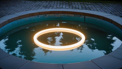 Fototapeta premium Illuminated Circular Light Reflection in Tranquil Water Pool