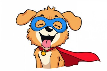 Concept of animal rights showing an adorable dog wearing a superhero mask and cape, yawning while looking at the camera.