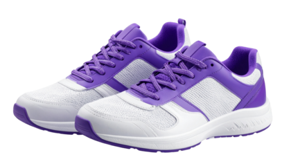 Stylish Purple and White Sport Shoes Isolated on Transparent Background