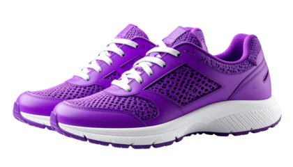 Stylish Purple and White Sport Shoes Isolated on Transparent Background