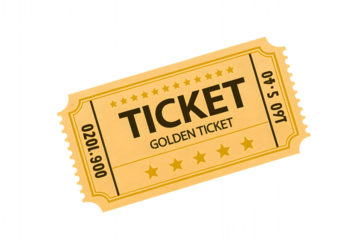 Golden Ticket Voucher Isolated on Elegant Background High-resolution image of a golden ticket voucher with bold typography and star accents. Isolated on an elegant gradient background.