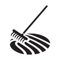 Zen garden rake making ripple lines in sand vector silhouette clip art logo design concept illustration