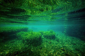 A rare aquatic scene featuring a crystal-clear freshwater environment.