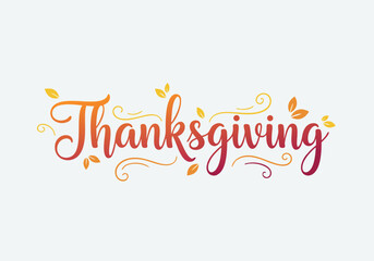 Colorful Thanksgiving Typography Lettering Design with Swirls and Leaves Decoration