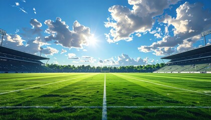 Fototapeta premium Scenic View of Empty Sports Field Under Bright Blue Sky