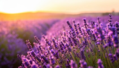 Fototapeta premium Serene Lavender Fields at Sunset with Soft Pink and Purple Hues