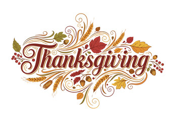 Beautiful Thanksgiving Typography and Hand-Lettering Design with Autumnal Elements