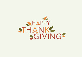 Thanksgiving typography lettering with leaf illustration design concept 